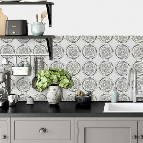 Pavimento Pvc Adesivo Mandala Grigio Marrone Piastrelle Adesive Pavimento Muro Rimovibile Mattonelle Adesive Cucina Impermeabile Adesivi per Piastrelle Bagno 15x30cm/24 pcs