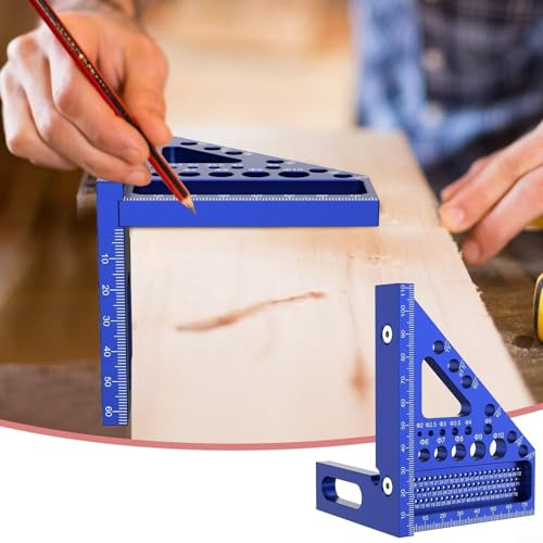 Zilimontt Multifunctional 3D Aluminum Alloy Measuring Ruler, Multi-Angle Scribing Tool with 22.5° to 90° Range, Square and Round Holes, Drilling Guide, for Woodworking,