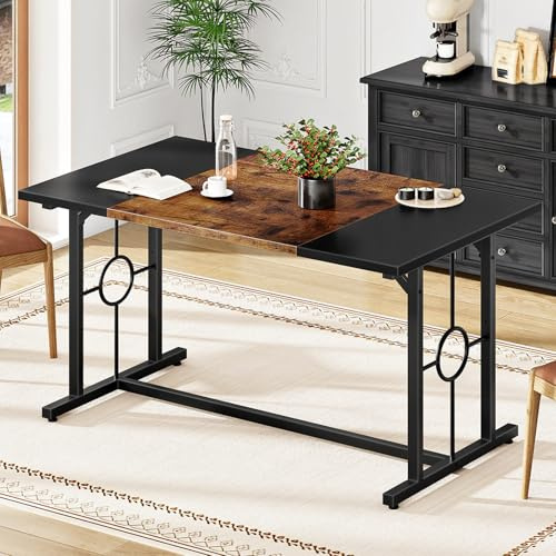 HOOBRO Esstisch, Küchentisch für 4-6 Personen, 140 x 70 cm, Esstisch mit zweifarbiger Tischplatte, Rechteckiger Küchentisch für Esszimmer, Metallbeine Vintagebraun und Schwarz EBF20CZ01