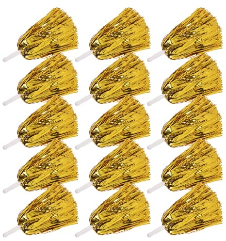 JUMPLAWN Pompones de Animadora Metálicos 25 Mango Dorado, 24 Piezas, Accesorios Esenciales para Equipo de Porristas, Ideales para Eventos Deportivos, Baile y Fiestas de Animación