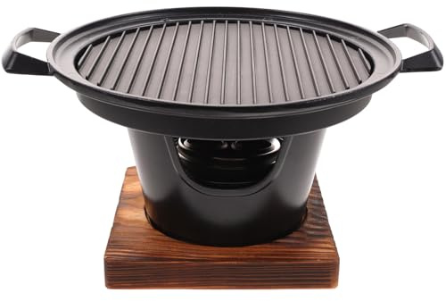 Barbecue portatile senza fumo, per 2-3 persone, mini padella da esterno con base in legno, barbecue compatto da tavolo per campeggio, picnic e uso domestico