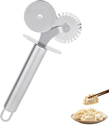 Double-Headed Pastry Cutter Wheel, Stainless Steel Dual-Head Pasta Crimper with Fluted & Straight Edge Cutting Kitchen Baking Making Tool for Ravioli Dough Pie Cracker Cinnamon Roll Pierogi
