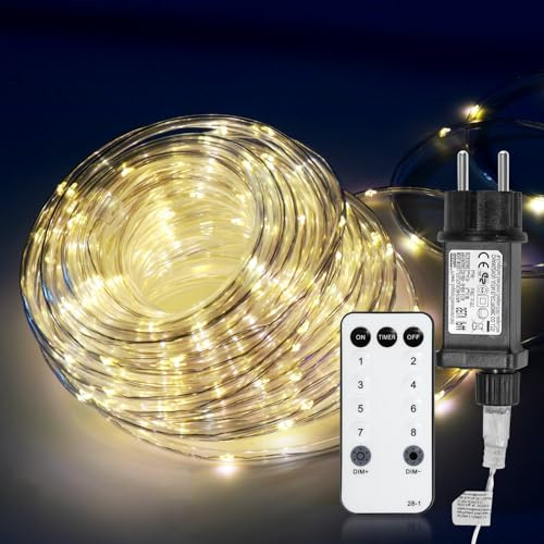 Ollewiellan 30M Lichterschlauch Aussen Warmweiß, LED Lichtschlauch mit Fernbedienung und Timer, 300 LEDs, IP65 wasserdicht, dimmbar, Memory-Funktion, für Garten Balkon Weihnachten
