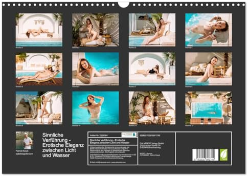 CALVENDO - Sinnliche Verführung - Erotische Eleganz zwischen Licht und Wasser (Wandkalender 2027 DIN A3 quer), Monatskalender: Sinnliche Aktfotografie am Pool