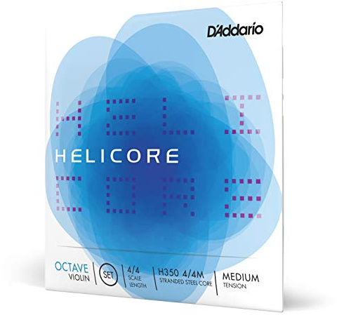 D'Addario H350 4/4M Helicore Octave Violin String Set, 4/4 Scale, Medium Tension