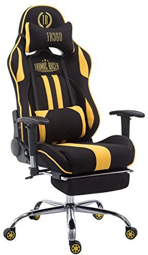 CLP Gaming Bürostuhl XL Limit I Gamingstuhl Mit Stoffbezug Und Metallgestell I Höhenverstellbarer Schreibtischstuhl Mit Laufrollen, Farbe:schwarz/gelb, Fußablage:mit Fußablage
