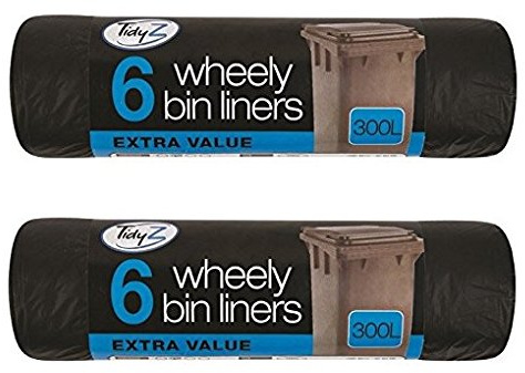 Tidyz 2 X 6 Wheelie Bin Extra Large Liners 300L Black Dustbin Rubbish Tip Refuse Sacks Waste Garbage Thick Big Bags Super Strong Heavy Duty Fits Bins 230 x 143cm