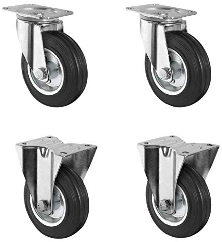 CASCOO SETSPFP160SWS4R0N Rollensatz 2 Lenkrollen, 2 Bockrollen, Stahlfelge, Vollgummi, Durchmesser 160 mm, Transportrollen, Rollenlager,Traglast 405 kg (4-er Pack)