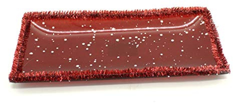 DARO DEKO Weihnachtsdeko Teller mit Glitzer - Verschiedene Ausführungen erhältlich (S 20x10cm - 4 Stück, rot - roter Rand)