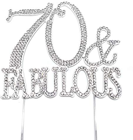 World of Sparkles 70 & Fabulous Cake Toppers with Silver Diamante Rhinestones Diamonds and Silver Base for Adult Birthday Party Only