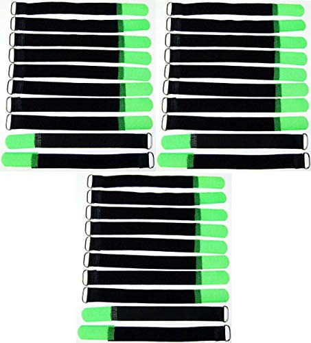 30x 20 cm x 20 mm wiederverschließbare Klett-Kabelbinder NEON GRÜN mit Metall-Öse - Kabel-Klettband 200 mm wiederverwendbar