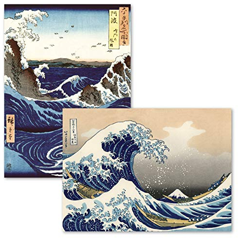 Ando Hiroshige - Die Große Welle von Kanagawa von Katsushika Hokusai und das stürmische Meer Naruto Rapids von Ando Hiroshige (laminiert, 45,7 x 61 cm)