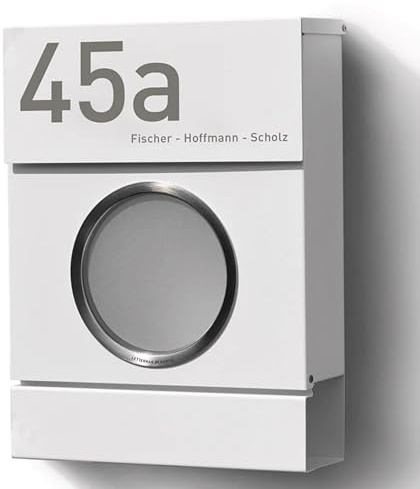 Radius Design Briefkasten Letterman MB mit Bullauge & Zeitungsfach - Wandbriefkasten aus Stahl - großer DIN-C4 Einwurf - 10 Jahre Funktions- & Korrosionsgarantie - 2 Schlüssel (weiß)
