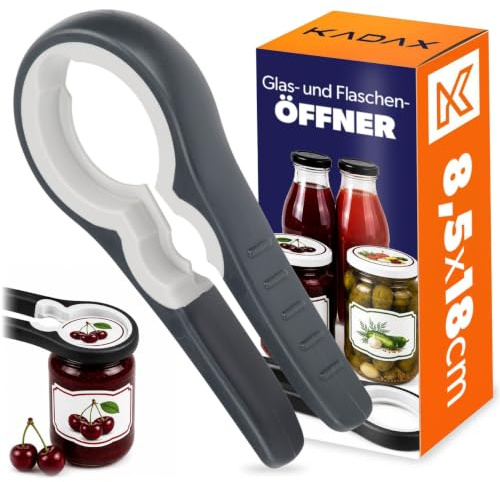 KADAX Abrebotellas de plástico, abridor de botellas, abridor de botellas, abrelatas, abrebotellas multifunción, fácil de usar para niños (gris)