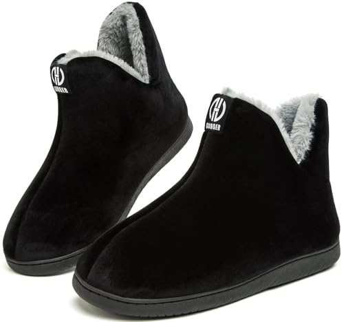 GURGER Pantofole Stivaletto Donna Invernali Chiuse Peluche Calde Ciabatte Alte Pantofole da Casa Uomo Collo Nero 42 43