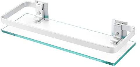 KES Étagère de Salle de Bain Murale Tablette Verre Trempé 8 mm Étagère de Verre Etagere Douche Tablette Aluminium Argenté, A4126A