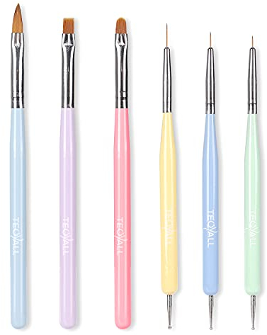 Nail Art Brushes, TEOYALL Nail Design Painting Brushes Builder Gel Brush Nail Dotting Tools Nail Fine Liner Brushes, Multicolor