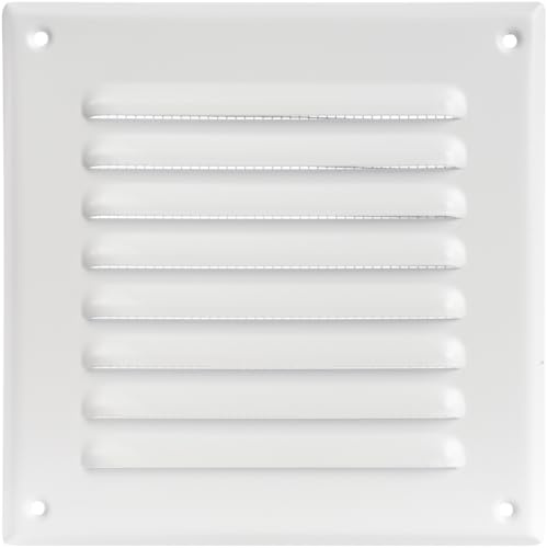 ECOPRO VENT Square Ventilation Grille / 5 x 5 Inch Inside Measurement/White Metal Air Vent Louver - Inside/Outside use / 6.5 x 6.5 Inch Outer Measurement