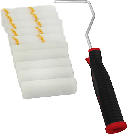 Dekton 11pc Mini Roller Set-high Density Foam Sleeves| Ideal For Emulsion Paints On Walls And Ceilings| Includes Roller Fram With Handle, Medium Pile Rollers, Gloss Rollers| Solvent On Smooth Surfaces