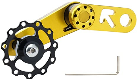 SPORTARC Kettenspanner, zusammenklappbar, für Fahrrad, Kettenspanner, Einzelgeschwindigkeit, oval, Kettenblatt-Konverter, Fahrrad, Sucher-Gold