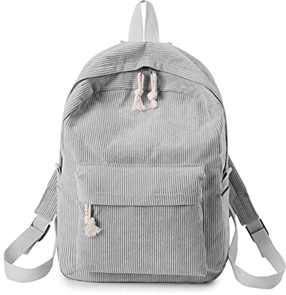 Freizeitrucksack Mädchen Tagesrucksack, Streifen Cord Schulrucksack Mädchen Teenager, Unisex Rucksack, Damen Schultasche, Schulrucksack, Casual Daypack für Universität Reisen Freizeit Arbeit, Grau