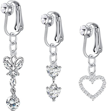 VCMART 3stk Clip On Bauchnabelpiercing Fake Falsch Piercing Bauchnabel Rings Klemme Silber Kein Piercing Schmuck
