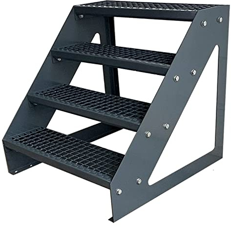 Kaminbau Mierzwa Premium Stahl Treppe Freistehend Verzinkt & komplett Anthrazit Pulverbeschichtet 4 Stufen (Breite 80 cm) (Höhe 76 cm) Wetterfest Gitterroststufe Gartentreppe