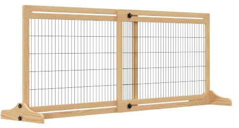 PawHut Adjustable Wooden Pet Gate Freestanding Dog Barrier for Doorway