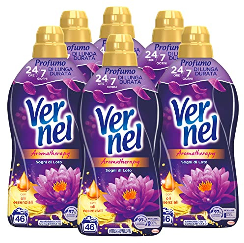 Vernel Aromatherapy Sogni di Loto Ammorbidente Liquido Concentrato con Oli Essenziali Per Bucato Morbido Soffice e Profumato - 6 Flaconi da 1,15 Litri