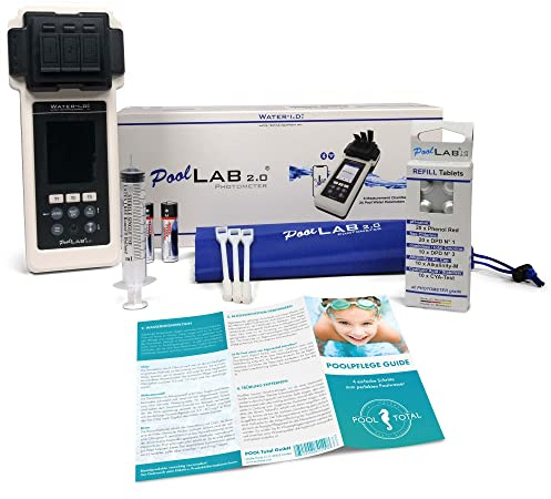 POOL Total PoolLAB 2.0 Fotometro-70 tabletas de prueba-24 parámetros-3 mediciones simultáneas-Análisis de agua profesional para piscinas y jacuzzis-Bluetooth WiFi pantalla a color software App Cloud