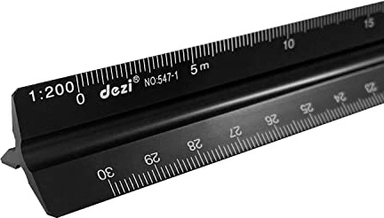 Righello in lega di alluminio nero da 1 pezzo, righello in scala triangolare in metallo, adatto a studenti, ingegneri, architetti
