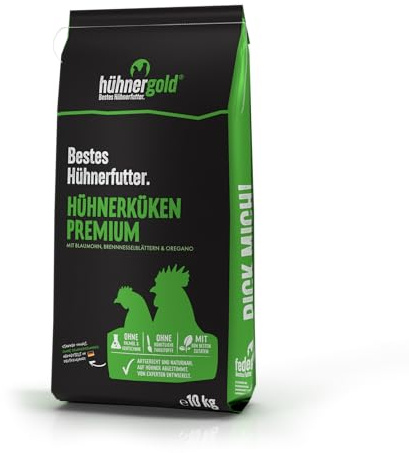 hühnergold Hühner Küken Premium 10kg Kükenfutter ab Tag 1 | Mit Kräutern, Leinsaat & Blaumohn – Kükenfutter ab Tag 1 für Wachstum, Darmgesundheit & natürliche Aufzucht