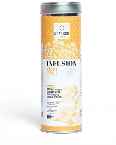 “Zéro Tox” – Infusion Détox au Rooibos, Citron & Vigne Rouge, Saveur Fraîche & Légère | Sans Théine | 100 g | Boîte Ronde Réutilisable | Quai Sud