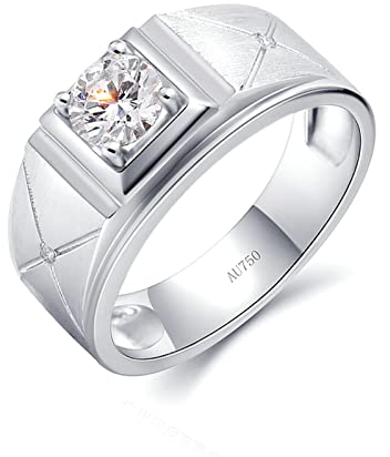 Daesar Ring 750 Weißgold Herren mit Edelstein, Verlobungsring mit 5MM Laborgezüchteter Diamant 0.5ct Siegelring Hochzeitsringe Ringe Männer Nickelfrei Gr.51 (16.2)