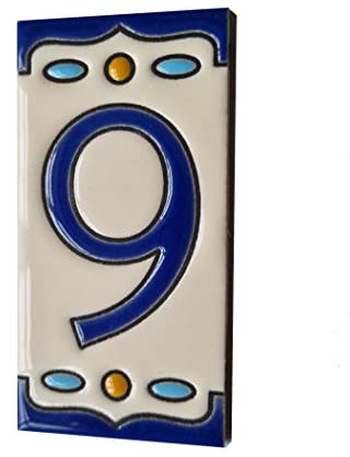 Nazari M-5 Carreaux de numéro de maison en céramique peinte à la main 11 x 5,5 cm ou 5,5 x 11 cm