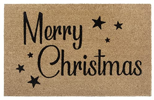Hanse Home Zerbino natalizio in cocco 45 x 70 cm, antiscivolo per interni, tappetino in cocco Merry Christmas per ingresso e esterno coperto