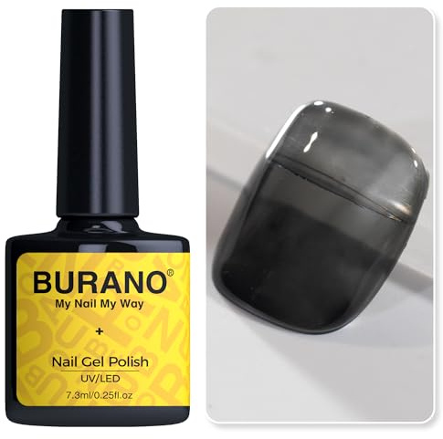 BURANO Jelly Nagellack, UV-Nagellack 7.3ml Sheer Transparent Polish, Translucent Sommer Herbst Farbe UV Gel Nägel Nageldesign (Black T12)