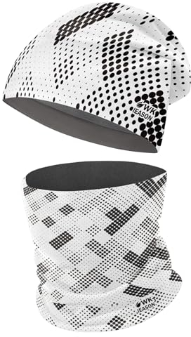 WK IEASON Winter Thermofleece Mütze Halswärmer Set, Winter Laufmütze und Thermosnoods, Unisex Schal und Fleece Mütze für Laufen Joggen Skifahren Radfahren Snowboarden Klettern Outdoor Sport