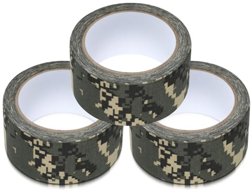 Engrowtic 3 Rolls 2 x 32 ft Camo Tape, Self-Adhesive Protective Camo Duct Non-Reflective Camouflage Fabric for Outdoor Hunting, Military