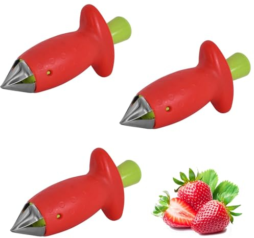 Erdbeerentstrunker 3 Stück Erdbeer Entstieler, Erdbeer Strunkentferner, Strunkentferner Tomaten, Entstieler Aus Rostfreiem Edelstahl, Einfaches Entfernen Von Strünken Für Weiches Obst Und Gemüse (Rot)