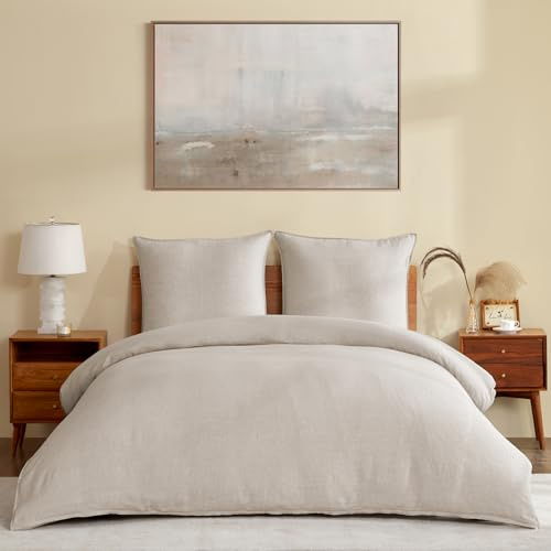 DAPU 100% Leinen Bettwäsche Set, Naturfaser Luftige Kühlende Sommerbettwäsche, Gewaschene Weiche Bettwäsche für Hotsleepers, 200×200cm + 2St. 80×80 mit Reißverschluss, Natur