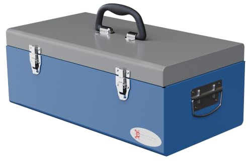 DURHAND Caisse Boite à Outils Métal Transportable 50L x 26l x 18,5H cm Bleu | 3 Poignées, 2 Loquets