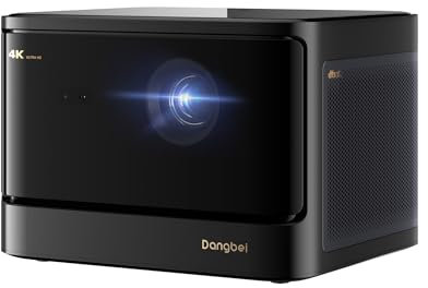 Proiettore 4K Dangbei DBOX02, 2450 Lumen ISO, Home Cinema con GTV Netflix, Proiettore Blu-ray 3D con WLAN e Bluetooth, HDR10+, Immagine da 200 pollici, DTS:X 2x12W, Auto Focus