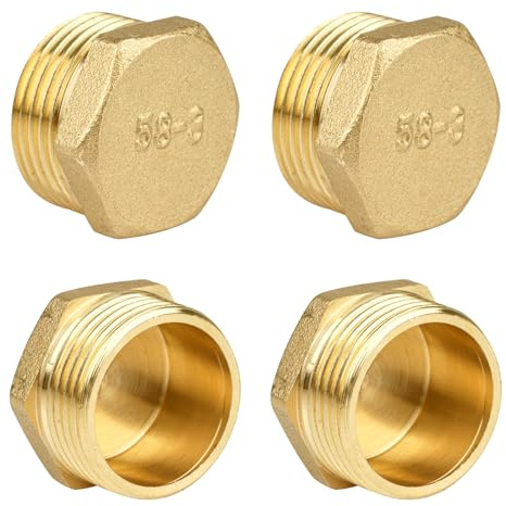 4 Stück Messing Stopfen 3/4 Zoll Außengewinde,Messing Blindstopfen AG mit Sechskant,Endstopfen aus Gewindefitting,Rohrstopfen aus Messing.Messing Fittings für Garten und Innen-Außenwasserleitungen
