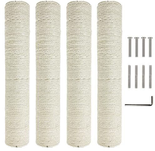 Kathson 4PCS Cat Scratching Post Replacement 15 Natural Jute Spare Extension Scratch Post for Cats Tree DIY Craft Refill Pole Parts Hemp Rope Scratcher Climbing Perch for Indoor Kitten White