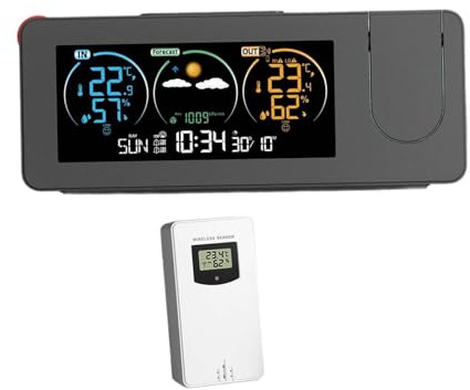 Baoblaze Stazione Meteorologica Digitale Proiettore Sveglia Previsioni Meteo