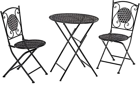 CCKUHN Klapptisch-Stuhl-Set für den Außenbereich, Faltbare runde Couchtische, einfacher tragbarer Kleiner Tisch aus Eisen für den Balkon/die Terrasse/den Garten (D)