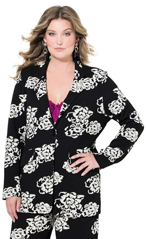 MIAMODA Damen große Größen Übergrößen Plus Size Jersey-Blazer, schmale Form, Jacquard Blumenmuster, Langarm schwarz 50 833772100-50