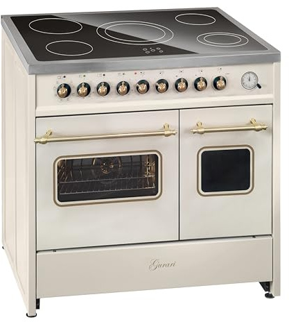 GURARI Elektro Standherd GCH E 912 DF Cr r Glaskeramik Herd 90 cm Creme Range Cooker Elektro Doppelbackofen, 5 Zonen mit den High Light Heizelementen