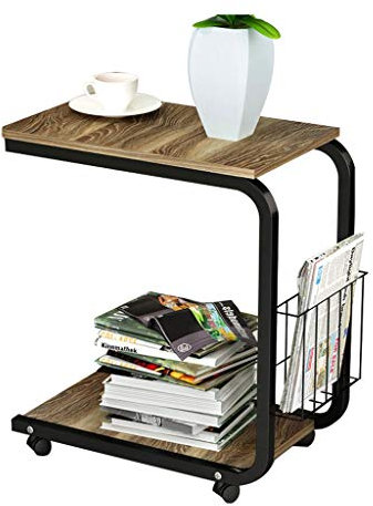 MYVVKIA Mobiler Beistelltisch, Couchtisch, Sofatisch, C-förmiger Snack-Beistelltisch, Teetisch, Nachttisch mit Seitenkorb, abnehmbaren Rädern für Kaffee, Snacks, Tablet